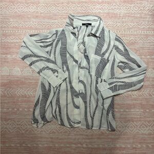 Lulu’s Abstract Artist Black and White Print Long Sleeve Button-Up Top